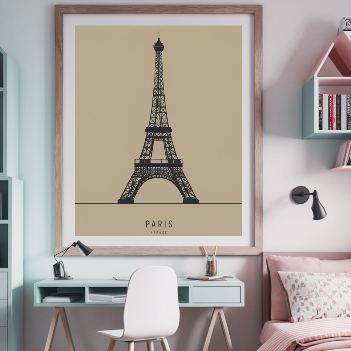 Eiffel Tower Silhouette Beige Minimalist Paris France Poster - Image 4