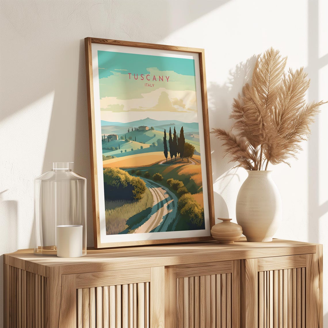 Tuscany Italy Cypress Lined Road Golden Fields Hillside Villa Poster - Image 2
