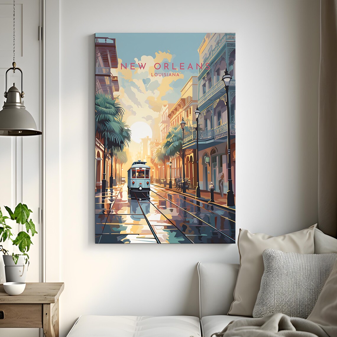 New Orleans Louisiana Streetcar Wet Palm Street Golden Hour Poster - Image 3