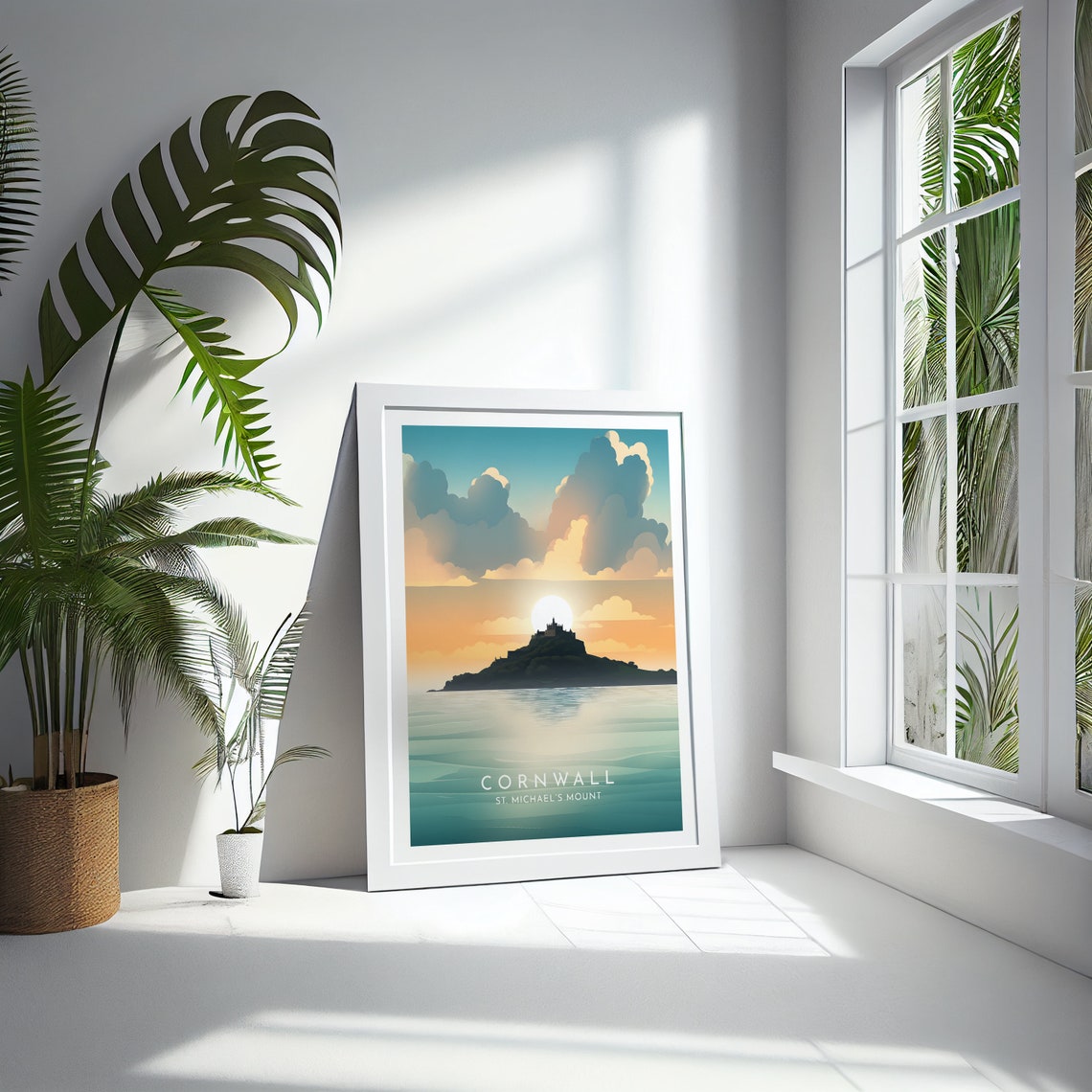 Cornwall St Michaels Mount Island Sunrise Over Calm Sea Poster - Image 4