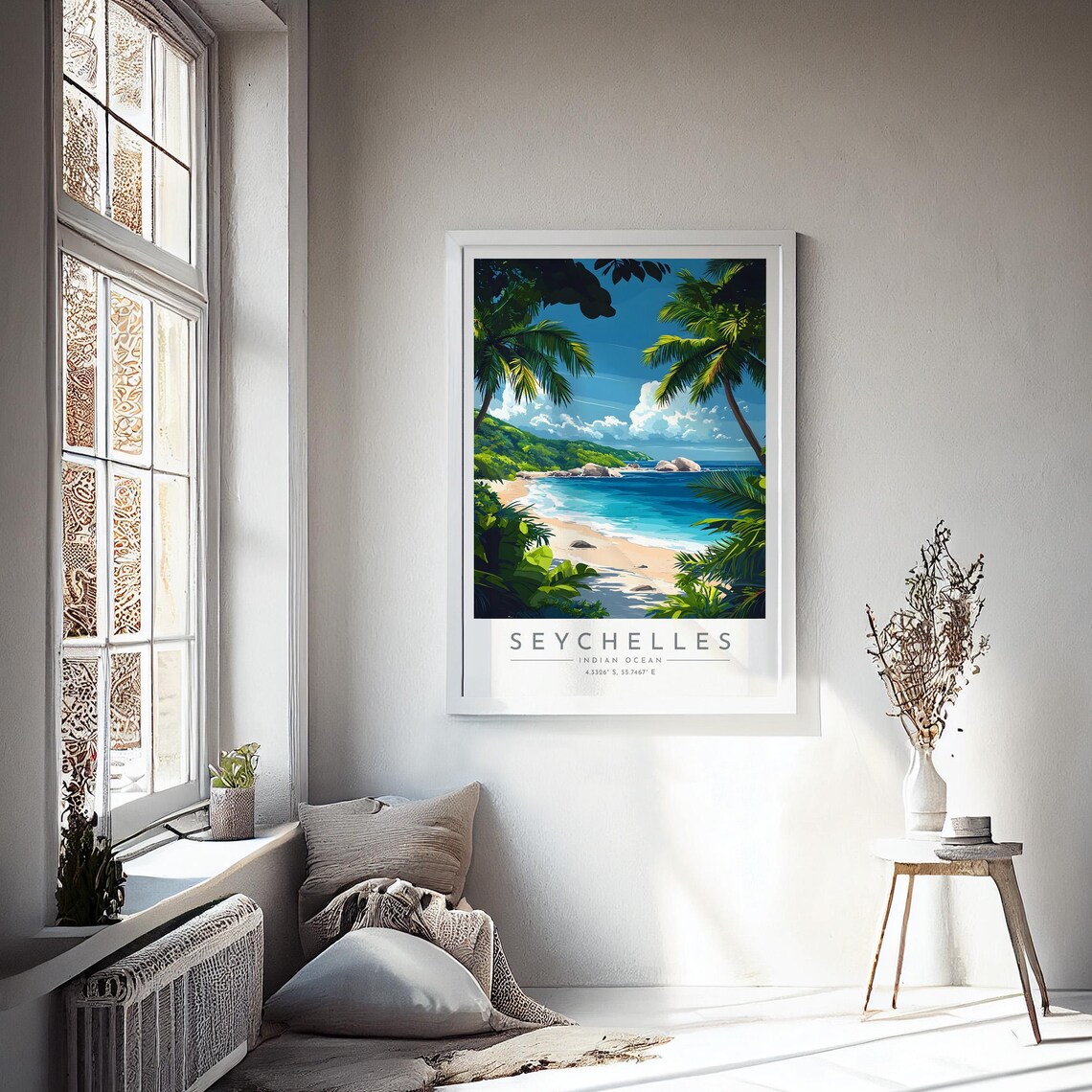 Seychelles Tropical Beach Palm Trees Indian Ocean Travel Poster - Image 4