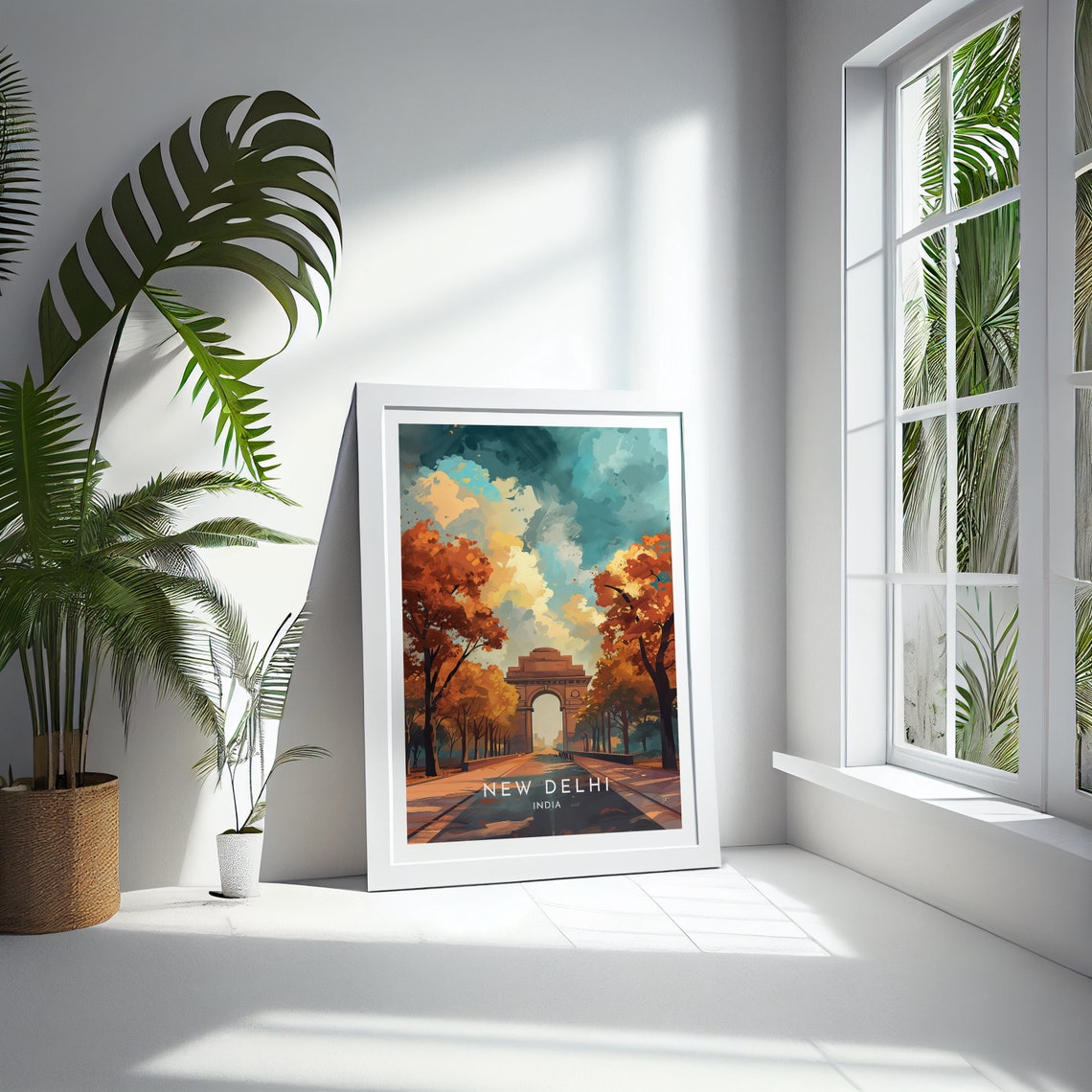 New Delhi India Gate Painterly Daytime Tree-Lined Avenue Poster - Image 4