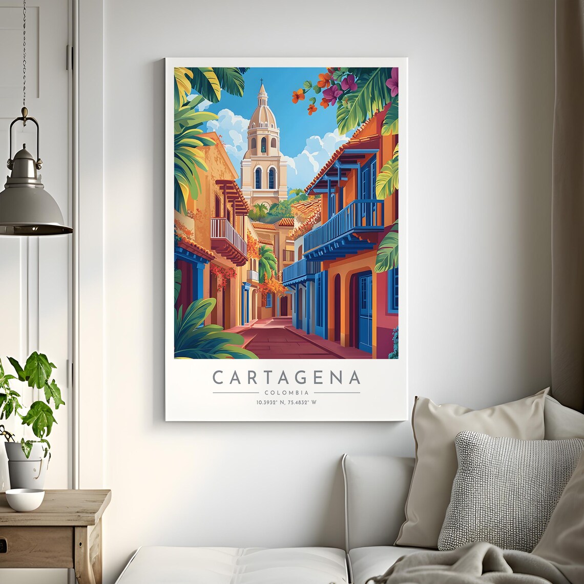 Cartagena Colombia Colonial Street Church Tower Old Town Poster - Image 2
