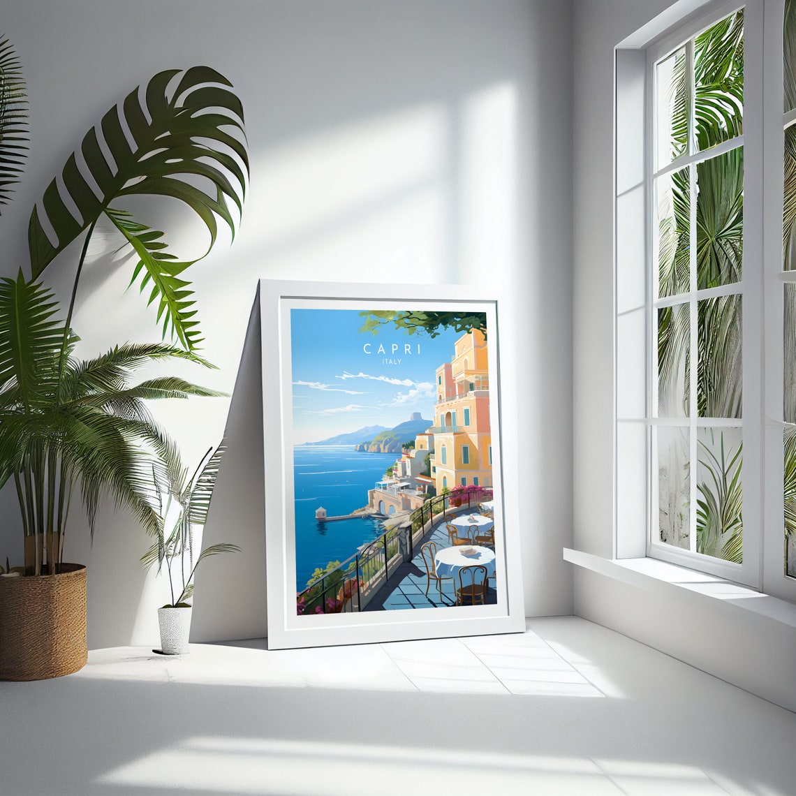 Capri Italy Cliffside Cafe Terrace Blue Sea Island View Poster - Image 4