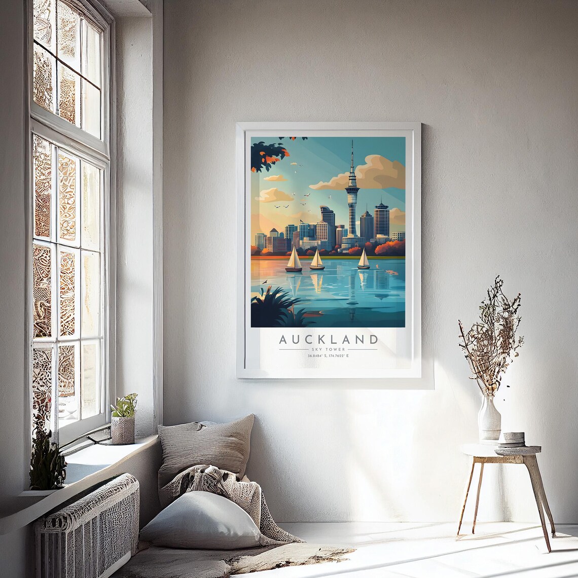 Auckland New Zealand Sky Tower Harbor Sailboats Sunset View Poster - Image 4