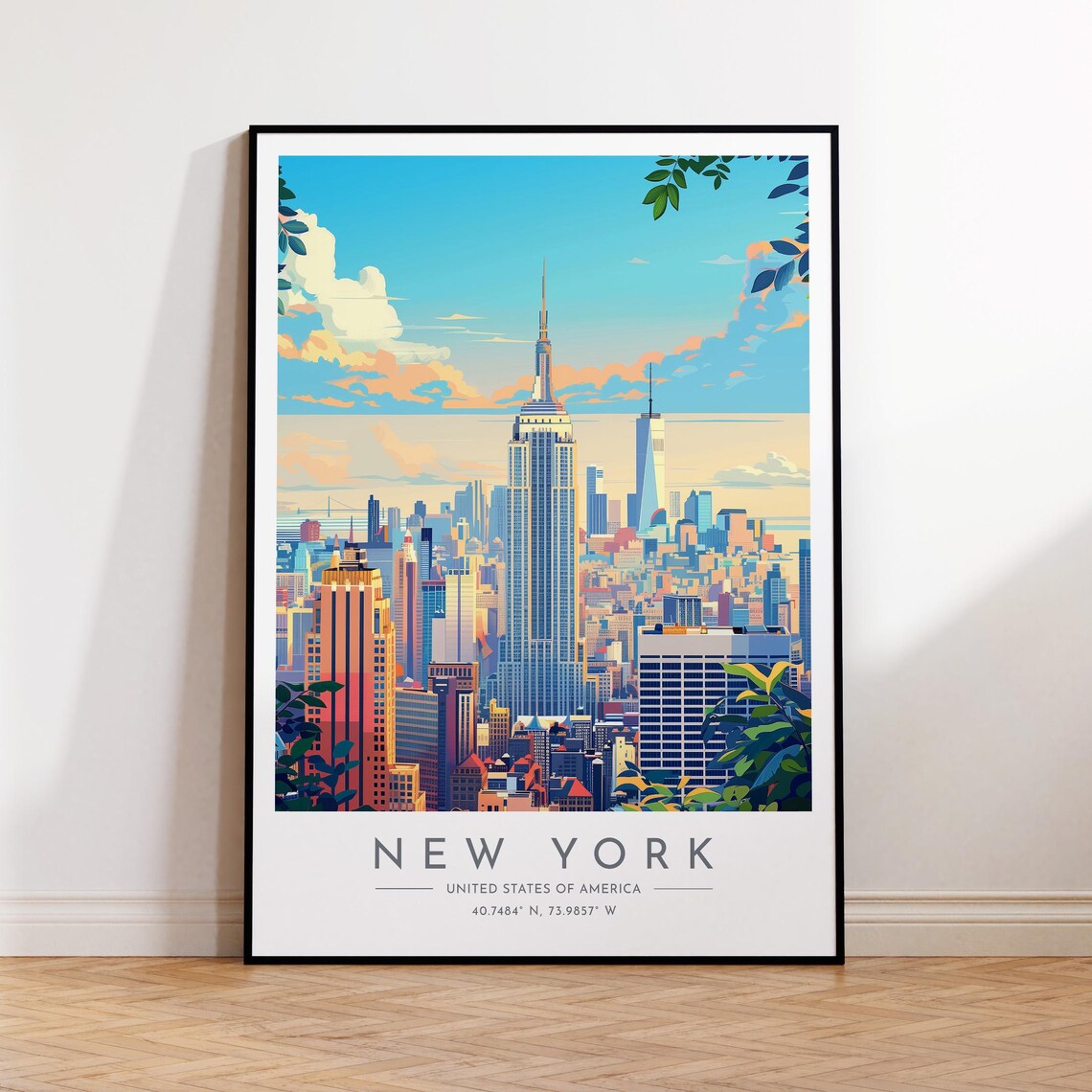 New York City Empire State Coordinates Modern Travel Poster Art