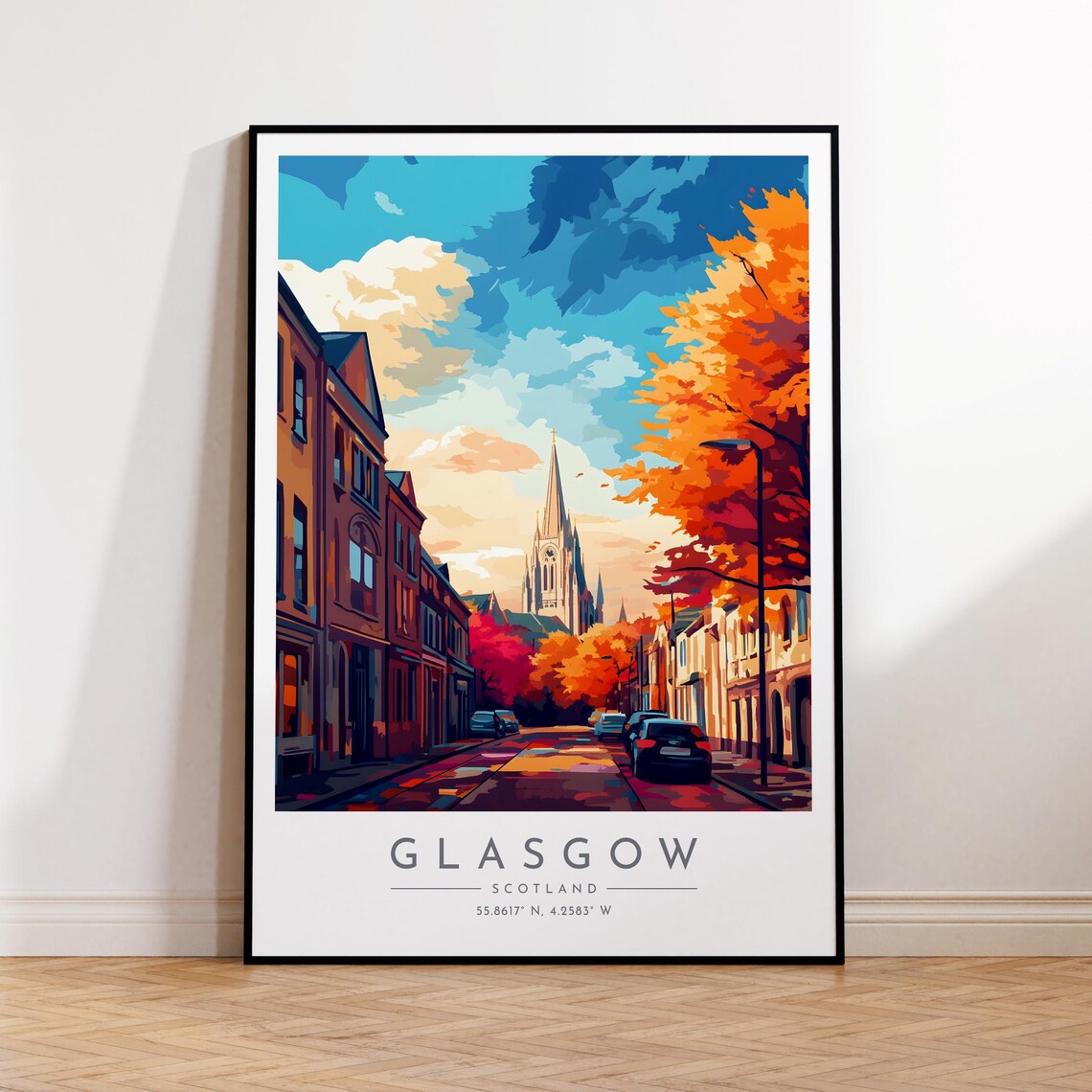 Glasgow Scotland Autumn Street Orange Tree Canopy City Poster