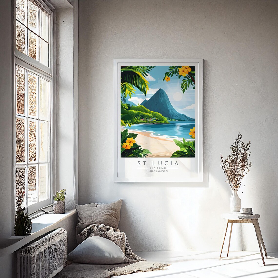 St Lucia Pitons Volcanic Peak Palm Beach Caribbean Travel Poster - Image 4