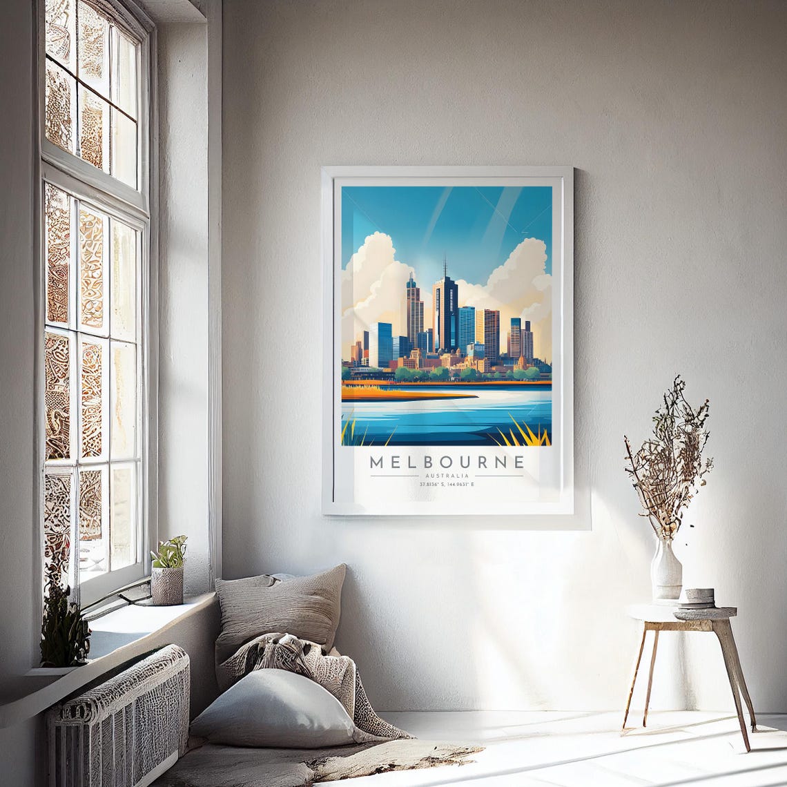 Melbourne Australia Riverside Skyline Clouds Vintage Travel Poster - Image 4
