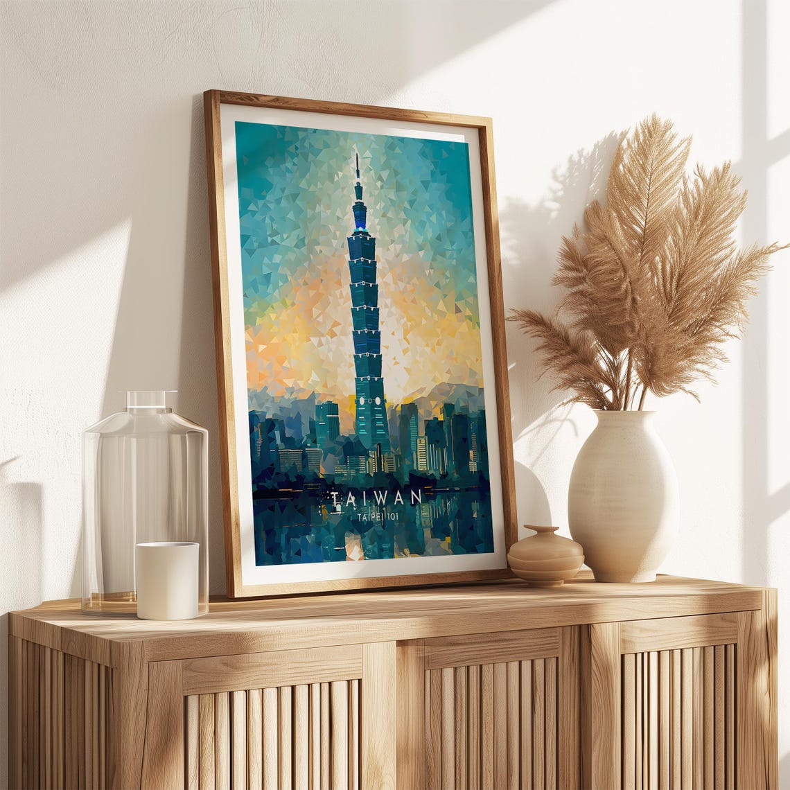 Taipei 101 Taiwan Night Cityscape Low Poly Mosaic Style Poster - Image 2