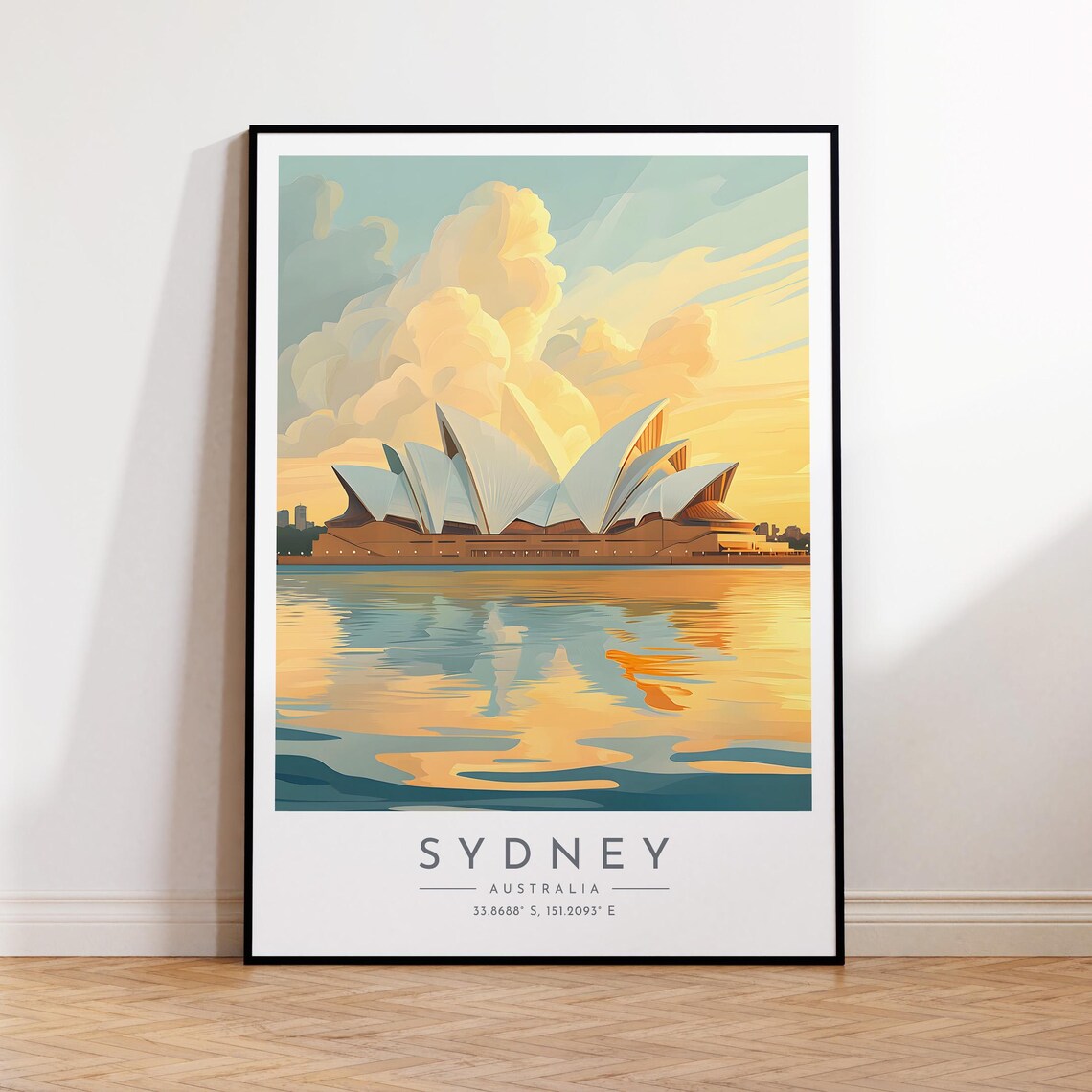 Sydney Opera House Sunset Harbour Reflection Golden Travel Poster