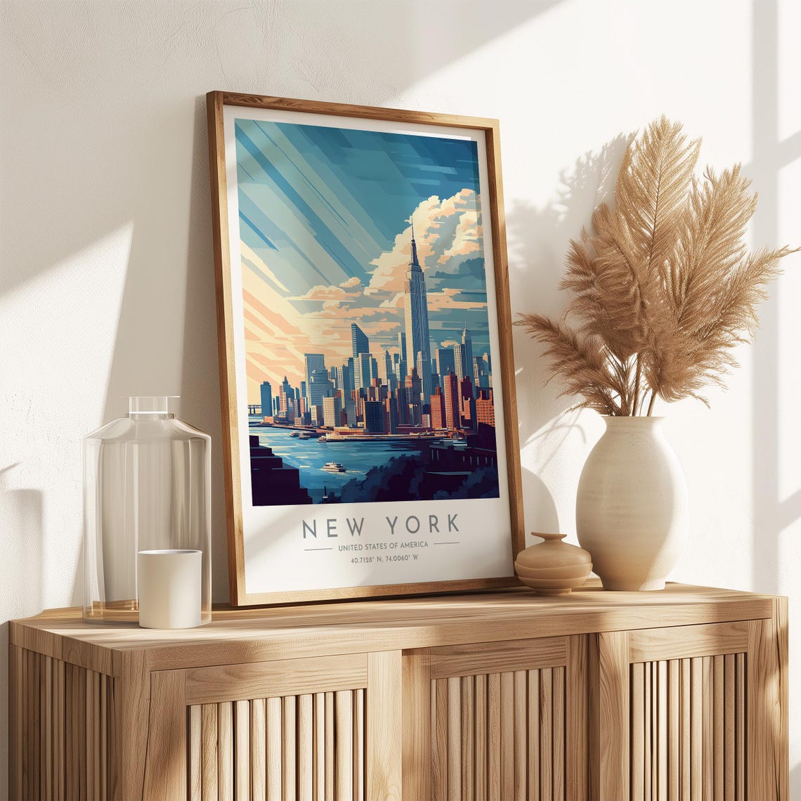 New York City Empire State Building Sunset Harbor Skyline Poster - Image 3