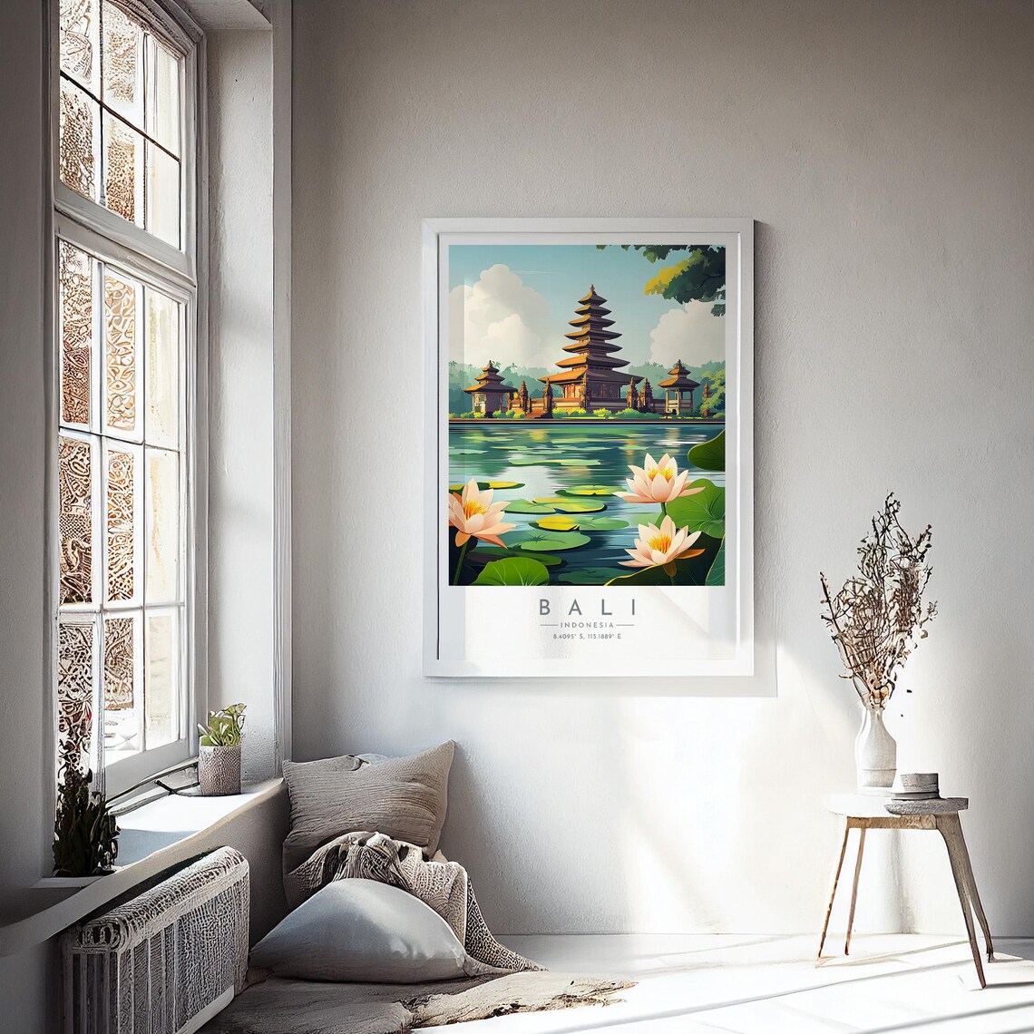 Bali Indonesia Temple Lake Lotus Flower Serene Garden View Poster - Image 4