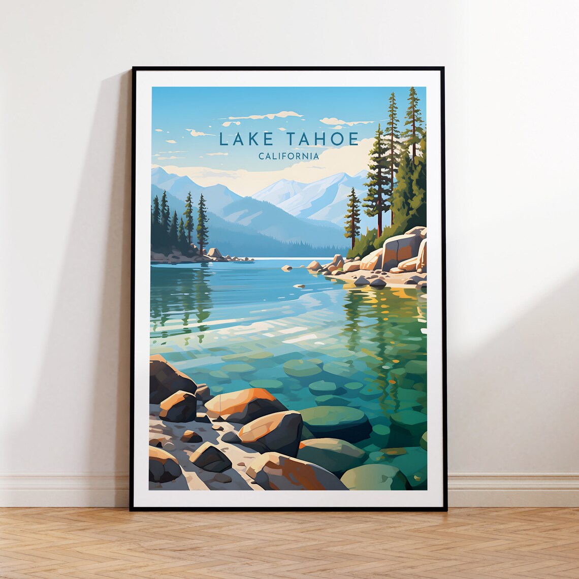 Lake Tahoe California Crystal Clear Rocky Shore Alpine View Poster