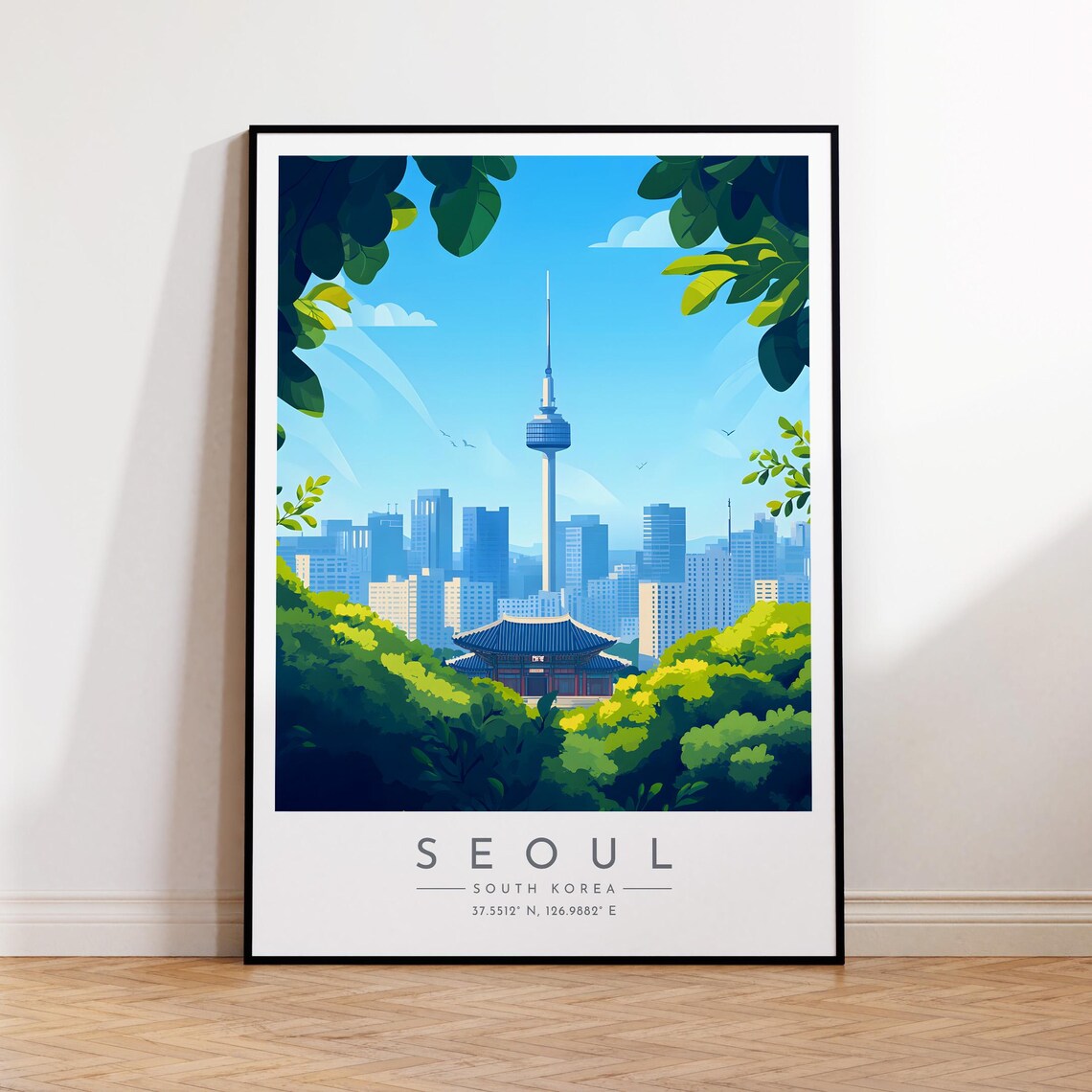 Seoul N Seoul Tower Temple Pavilion Summer Green Travel Poster