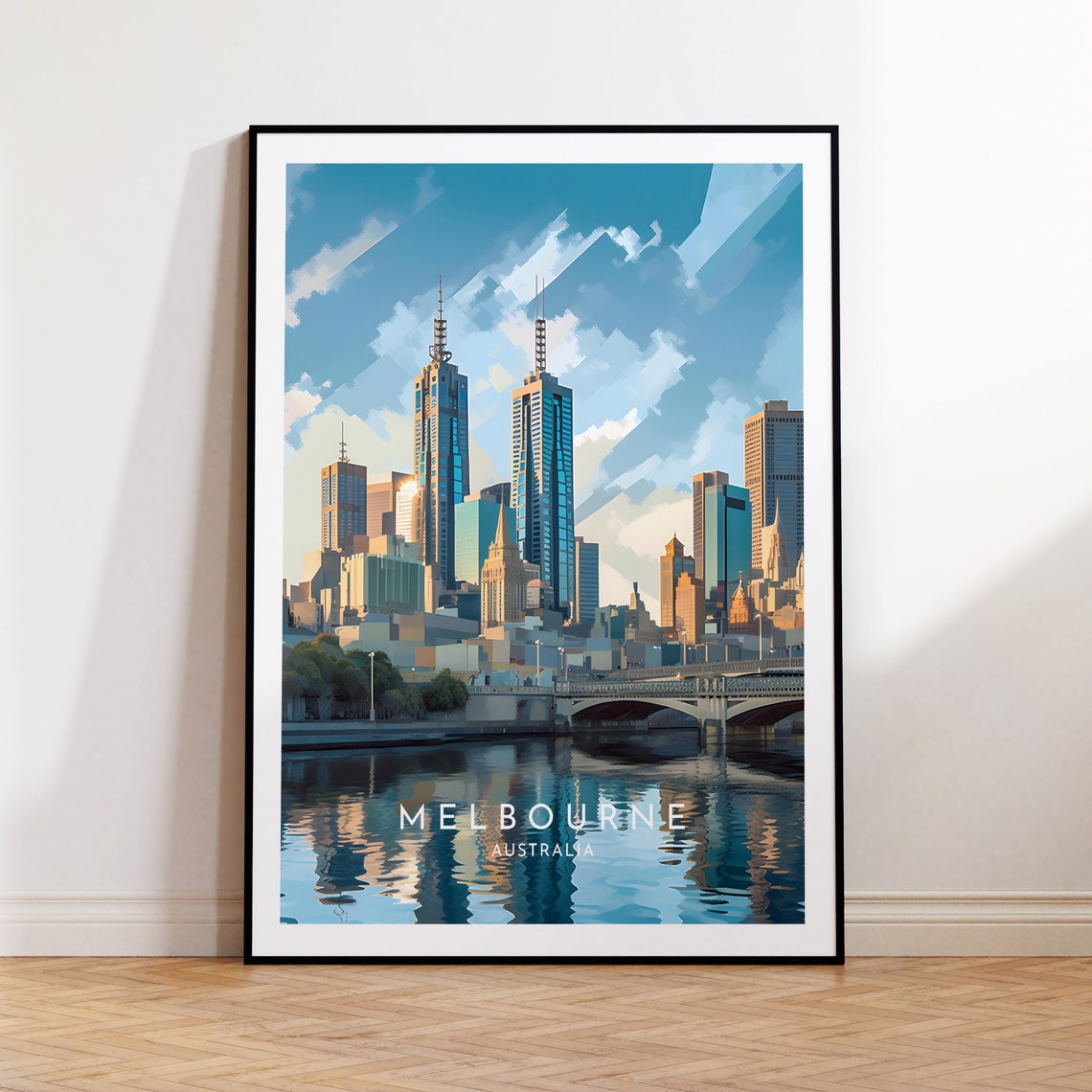 Melbourne Australia City Skyline Yarra River Reflection Poster