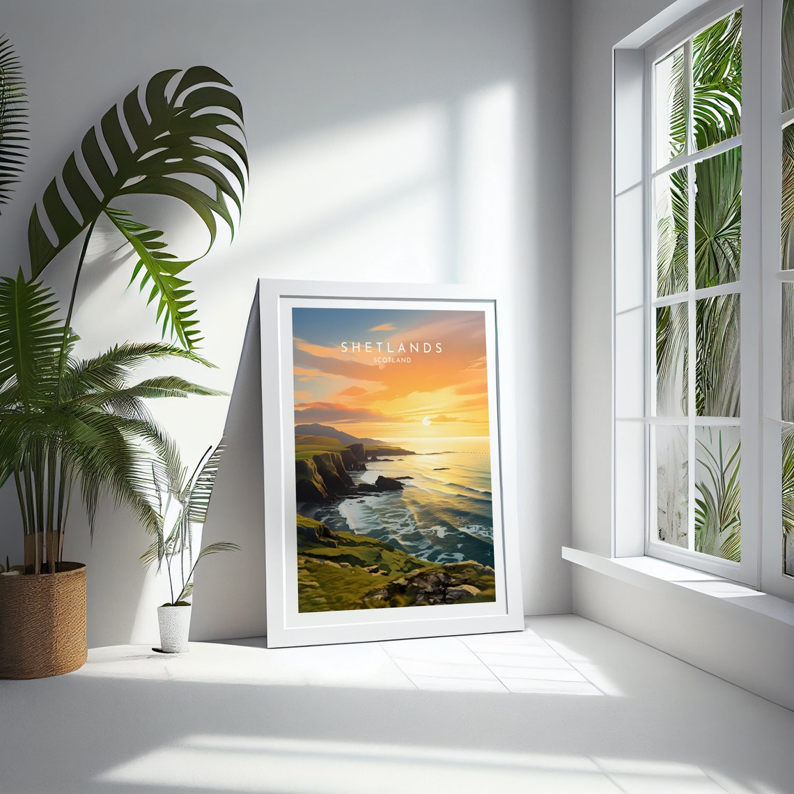Shetlands Scotland Sunset Coast Cliffs Travel Poster over the Sea - Image 4