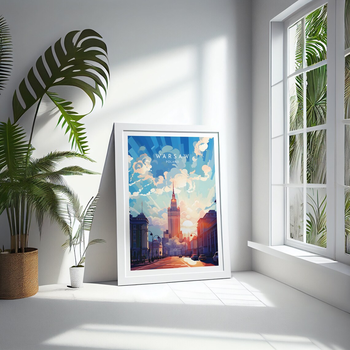 Modern Warsaw Poland Palace of Culture Tower Blue Sky Street Poster - Image 4