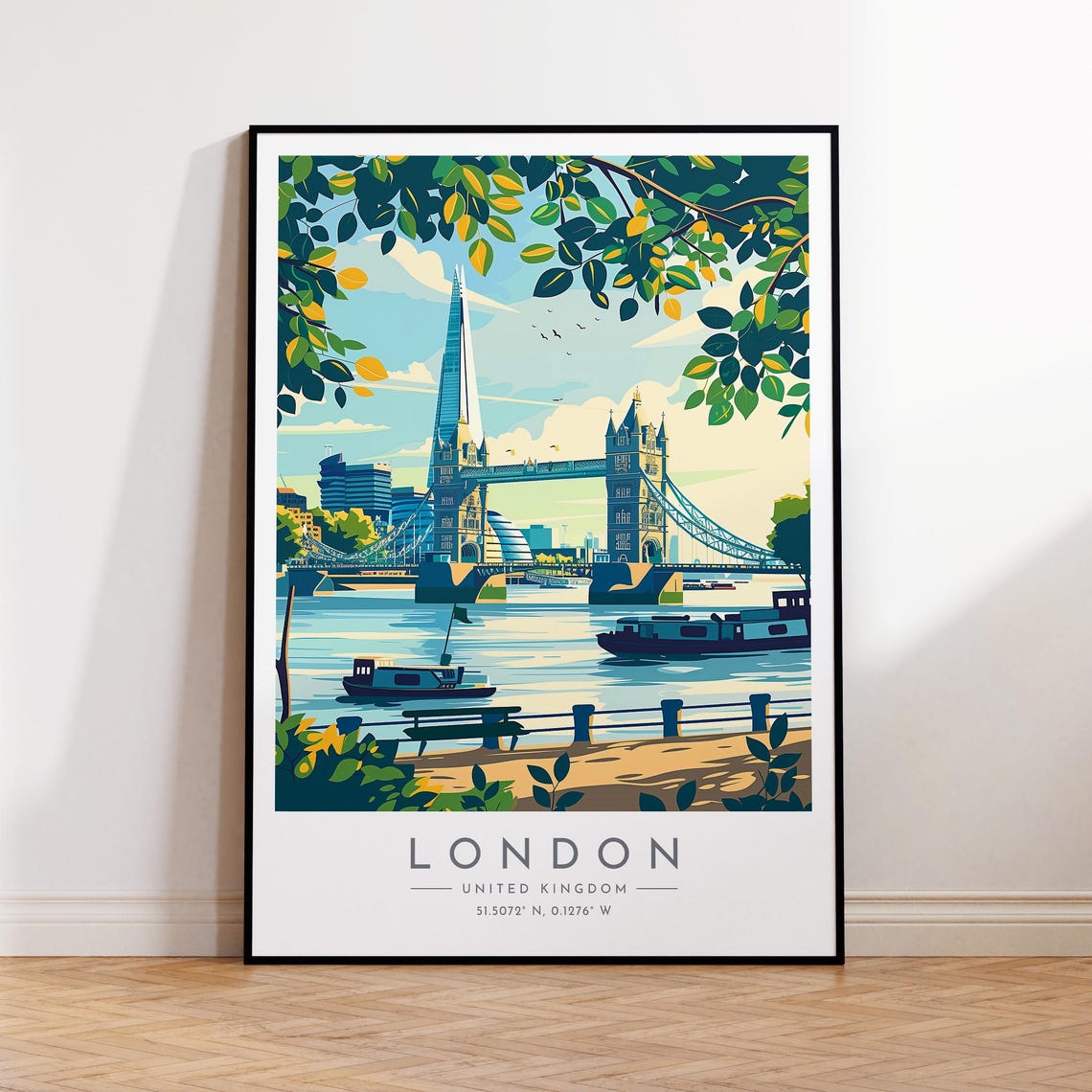 London Tower Bridge Shard Thames Riverside Summer Day Poster