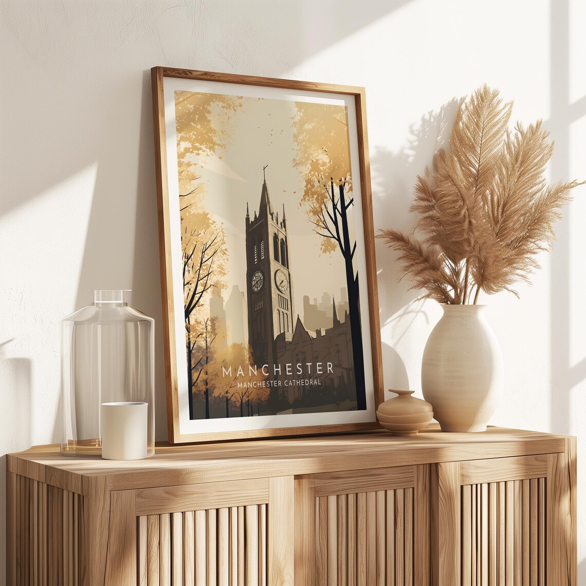 Manchester Cathedral Golden Autumn Trees England Minimal Travel Poster - Image 2