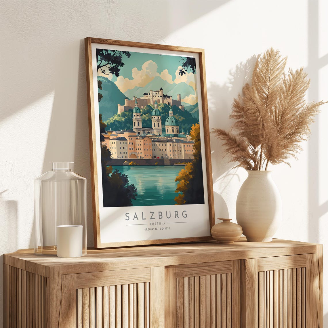 Salzburg Austria Old Town Fortress River Alpine View Travel Poster - Image 3