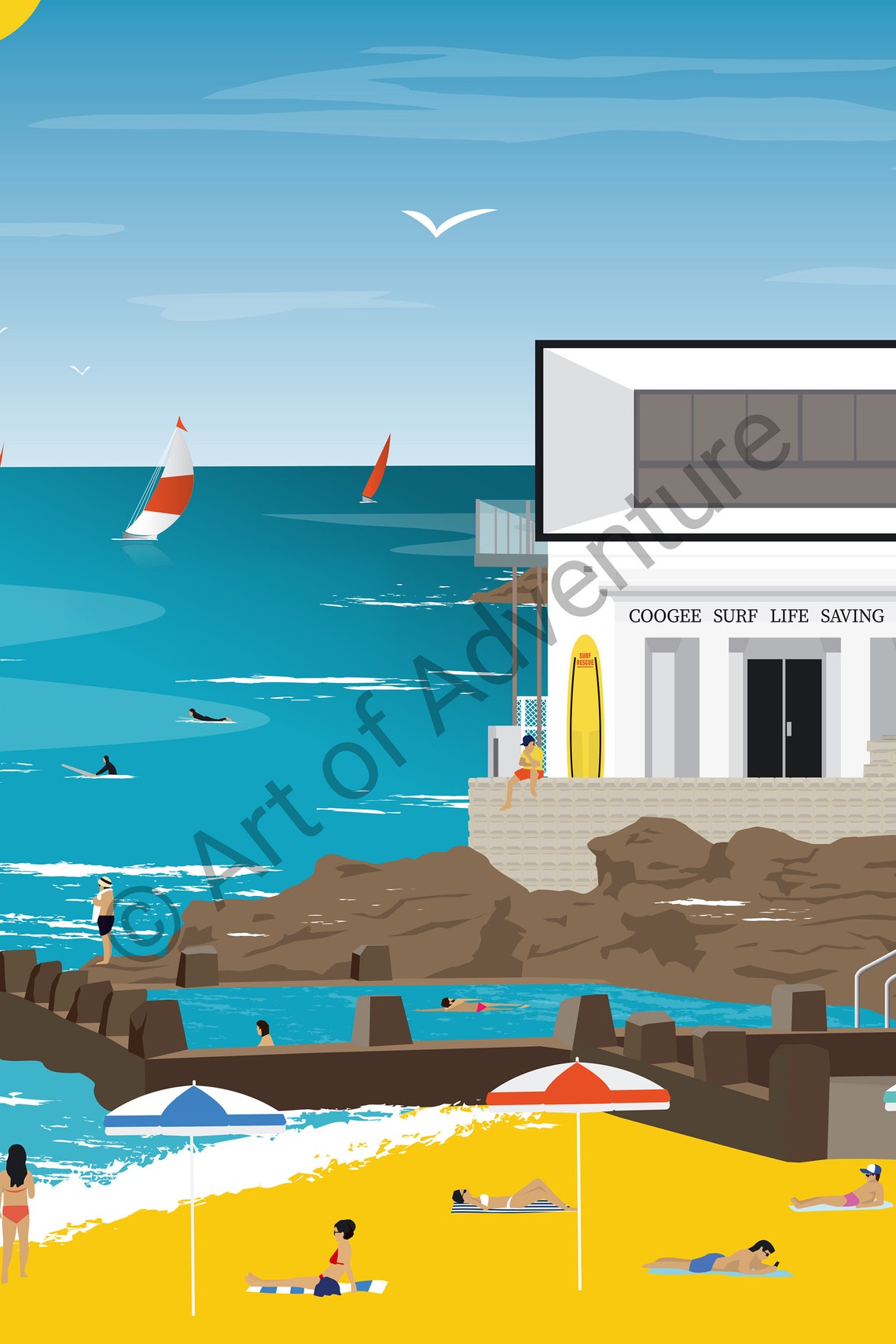 Coogee Beach Surf Life Saving Club Sydney Ocean Vintage Travel Poster - Image 3