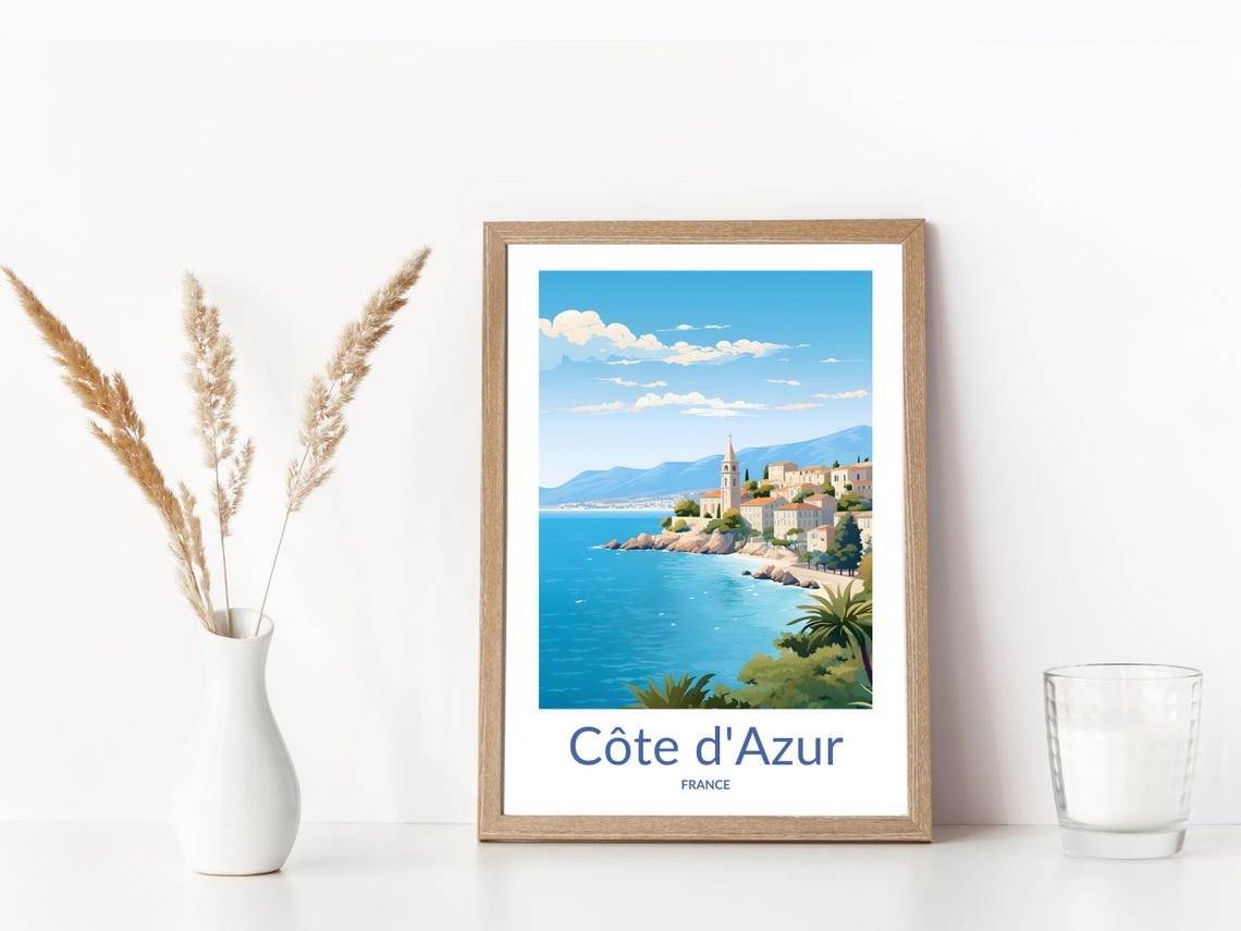 French Riviera Village Rocky Coastline Mediterranean View Poster - Image 3
