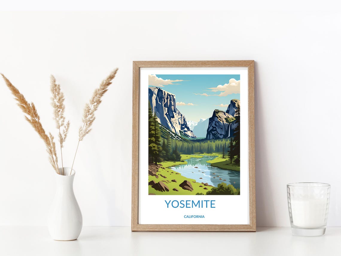 Yosemite Valley River El Capitan Waterfall Pines California Art Poster - Image 3