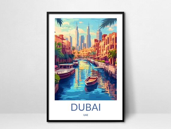 Dubai Marina Canal Boats Skyscraper Reflections UAE Cityscape Poster
