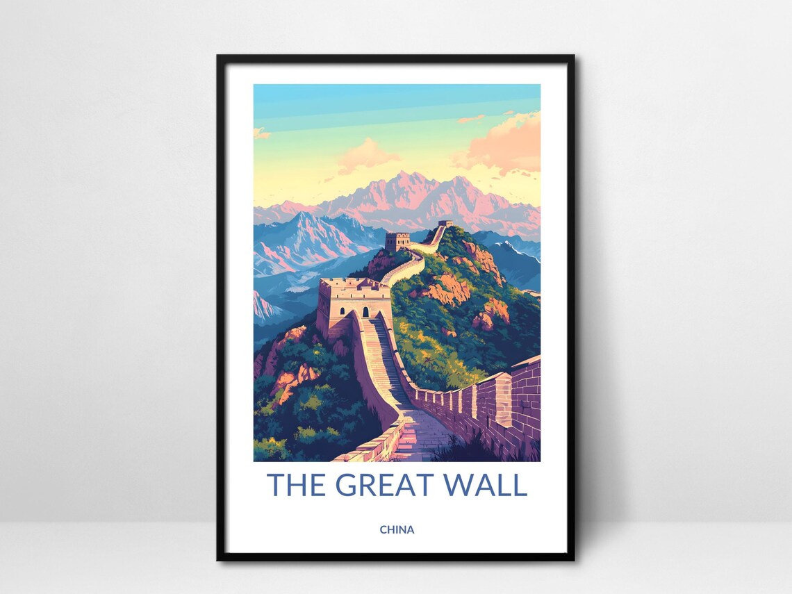 The Great Wall China Mountain Scenic Sunset Vintage Travel Poster