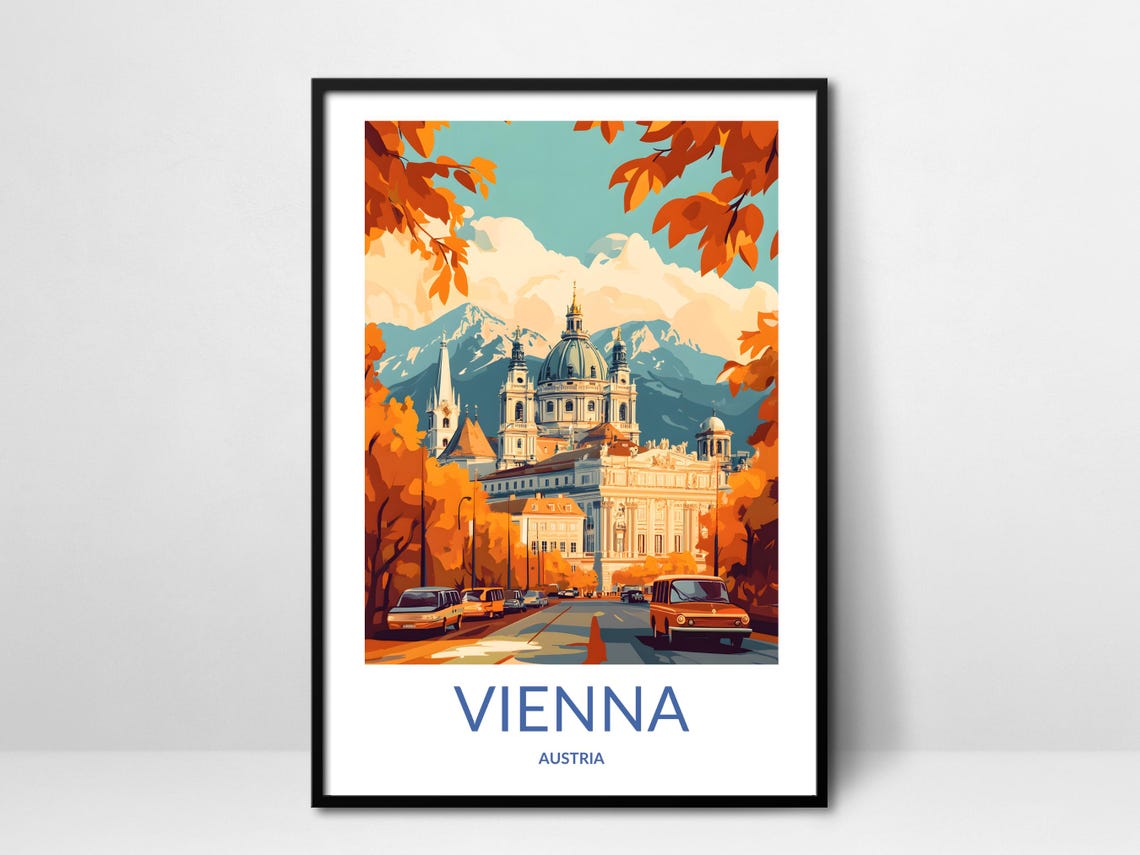 Vienna Austria Skyline Cathedral Dome Autumn Streets Travel Poster