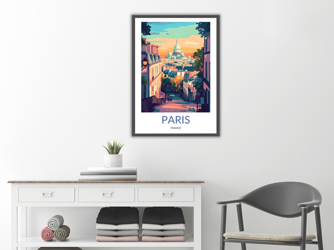 Paris France Sacre Coeur Basilica Sunset Rooftops Travel Poster - Image 2