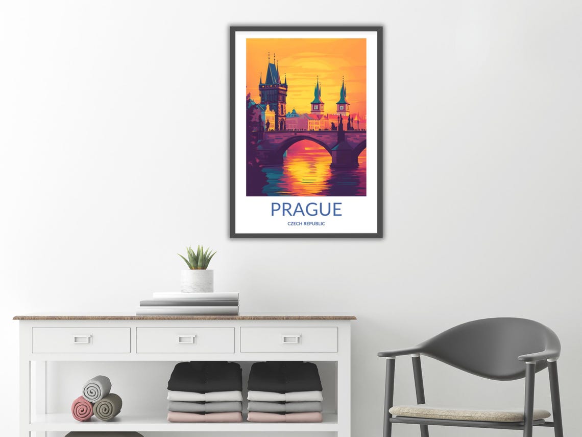 Prague Czech Republic Charles Bridge Tower Sunset Travel Poster - Image 2
