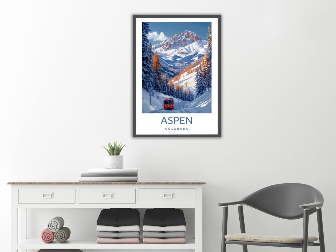 Aspen Colorado Winter Mountain Poster Snowy Train Road Travel Artwork - Image 2