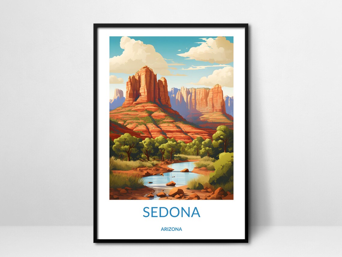 Sedona Arizona Red Rock Buttes and Creek Vintage Travel Poster