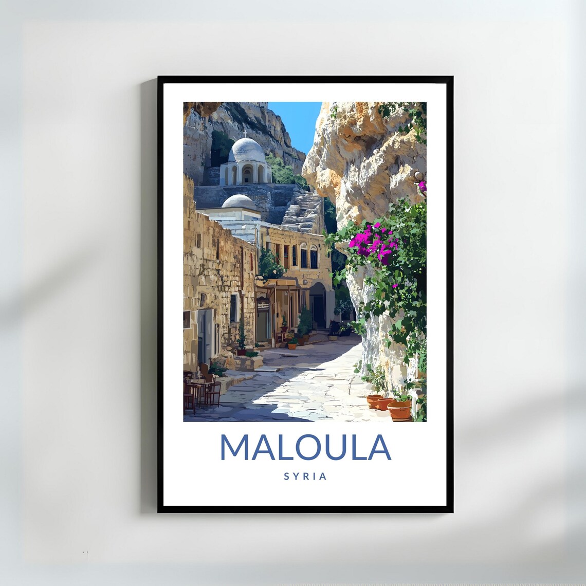 Maloula Syria Travel Poster, Mountain Village Monastery