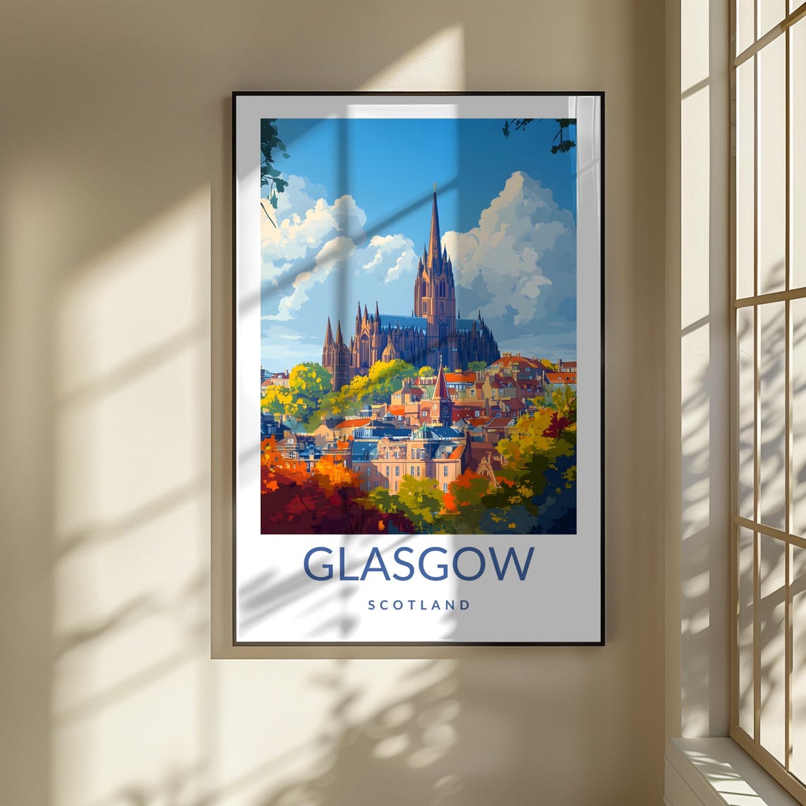Glasgow Scotland Cathedral City Skyline Colorful Travel Poster - Image 3