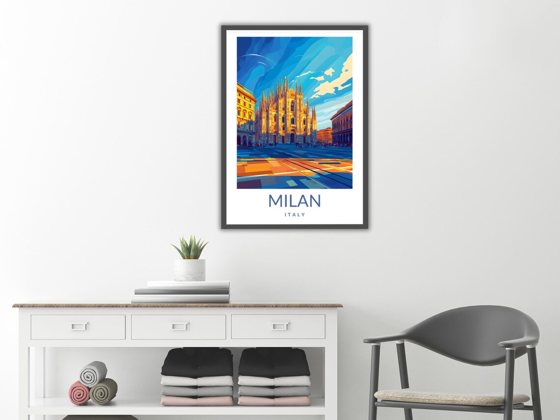 Milan Italy Duomo Cathedral Vintage Travel Poster Sunset City Art - Image 2
