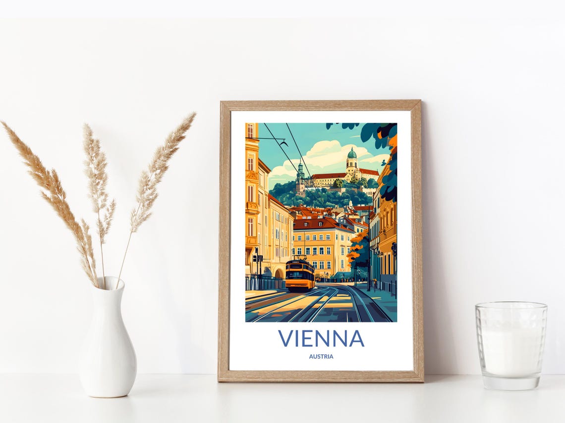 Vienna Austria Classic Tram Street Hilltop Old Cityscape Poster - Image 3