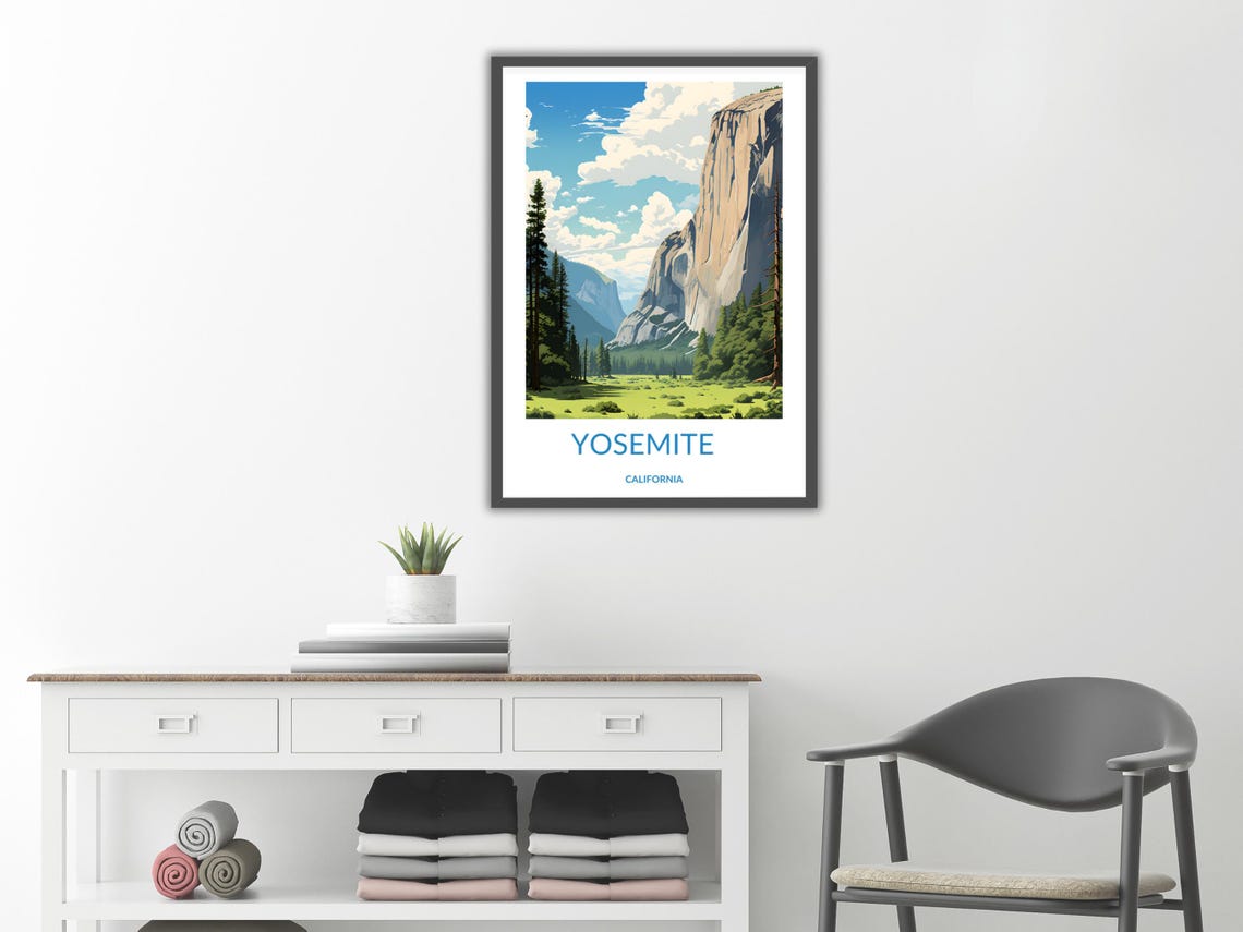 Yosemite Valley Granite Cliffs Green Meadow Pines California Poster - Image 2