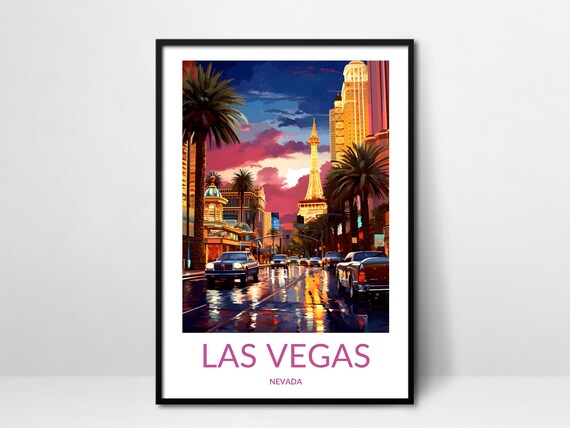 Las Vegas Strip Night Eiffel Tower Neon Lights Nevada City Poster