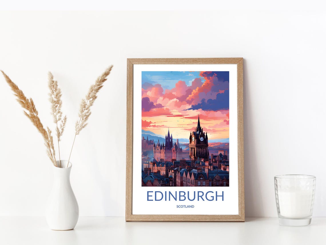 Edinburgh Colorful Skyline Pink Sunset Clouds Scotland Poster - Image 3