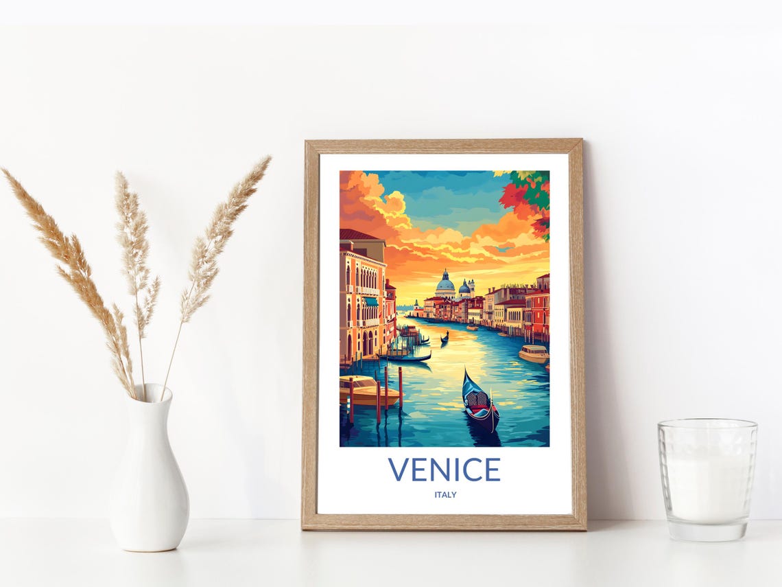 Venice Italy Grand Canal Sunset Gondolas Vintage Travel Poster - Image 3