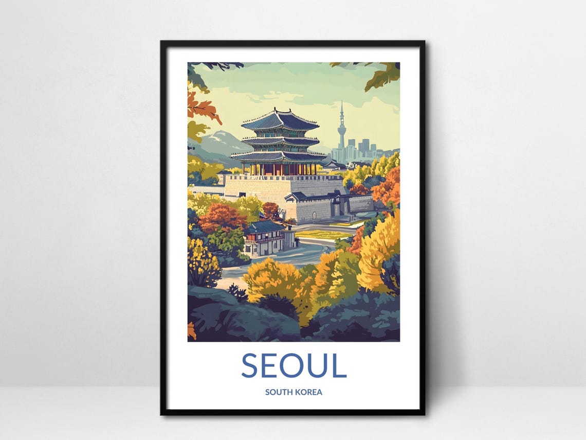 Seoul South Korea Travel Poster Gyeongbokgung Palace Seoul Print Seoul Gift Seoul Art Seoul Decor Wall Art