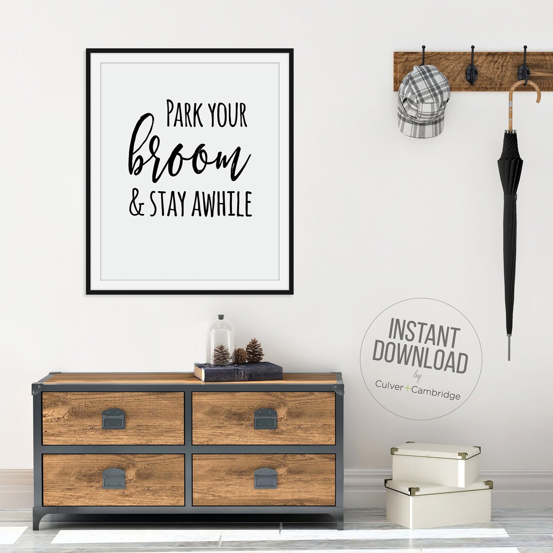 Park Your Broom and Stay Awhile Funny Halloween Witch Quote Poster - Image 4
