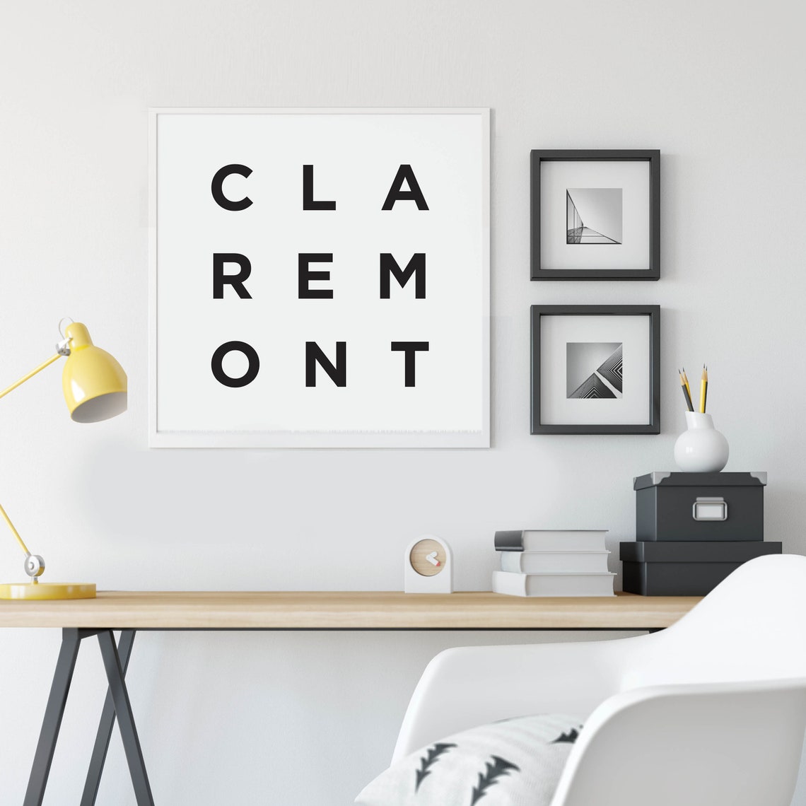 Claremont California Typography Poster with Bold Black Stacked Letters