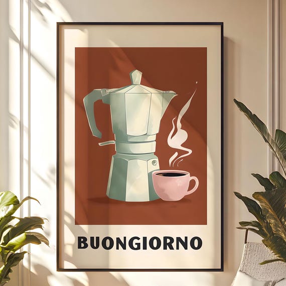 Boungiorno Coffee Retro Framed Poster Italian Wall Art Ready To Hang Home Decor