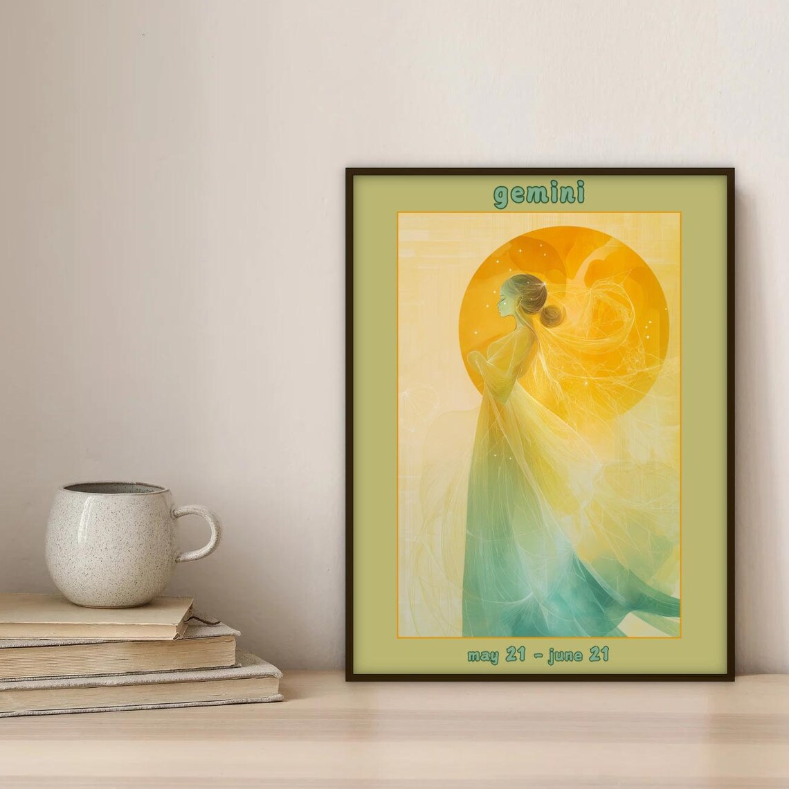 Gemini Zodiac Art Print, Mystical Boho Astrology