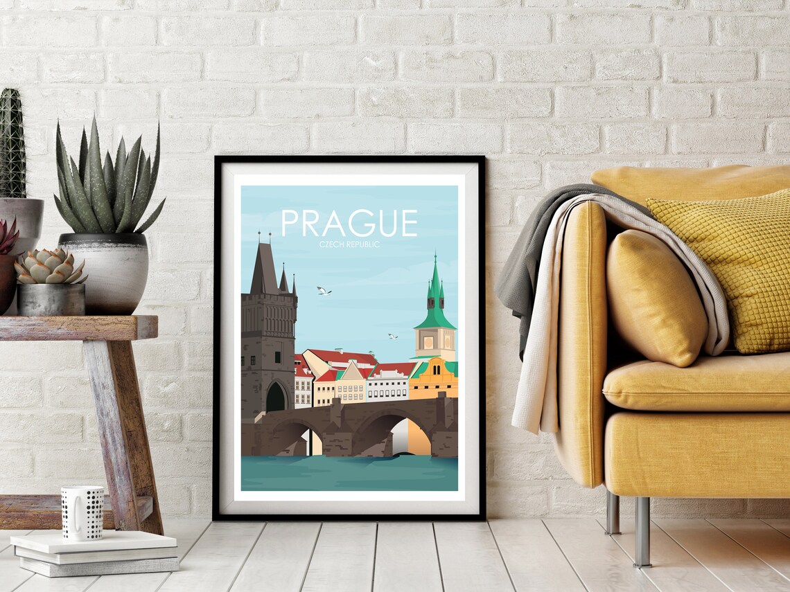 Prague Retro Travel Poster, Travel Wall Art - Image 2