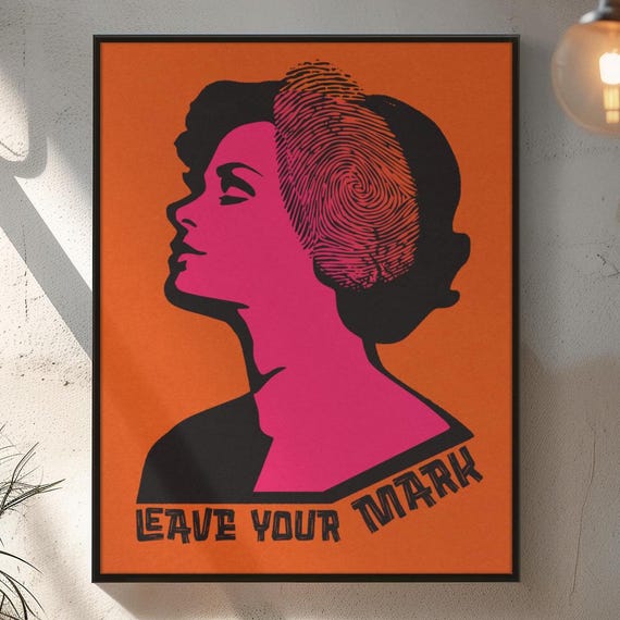 Leave Your Mark Bold Retro Pop Art With Fingerprint Design Illustration On Premium Matte Paper Poster Unframed